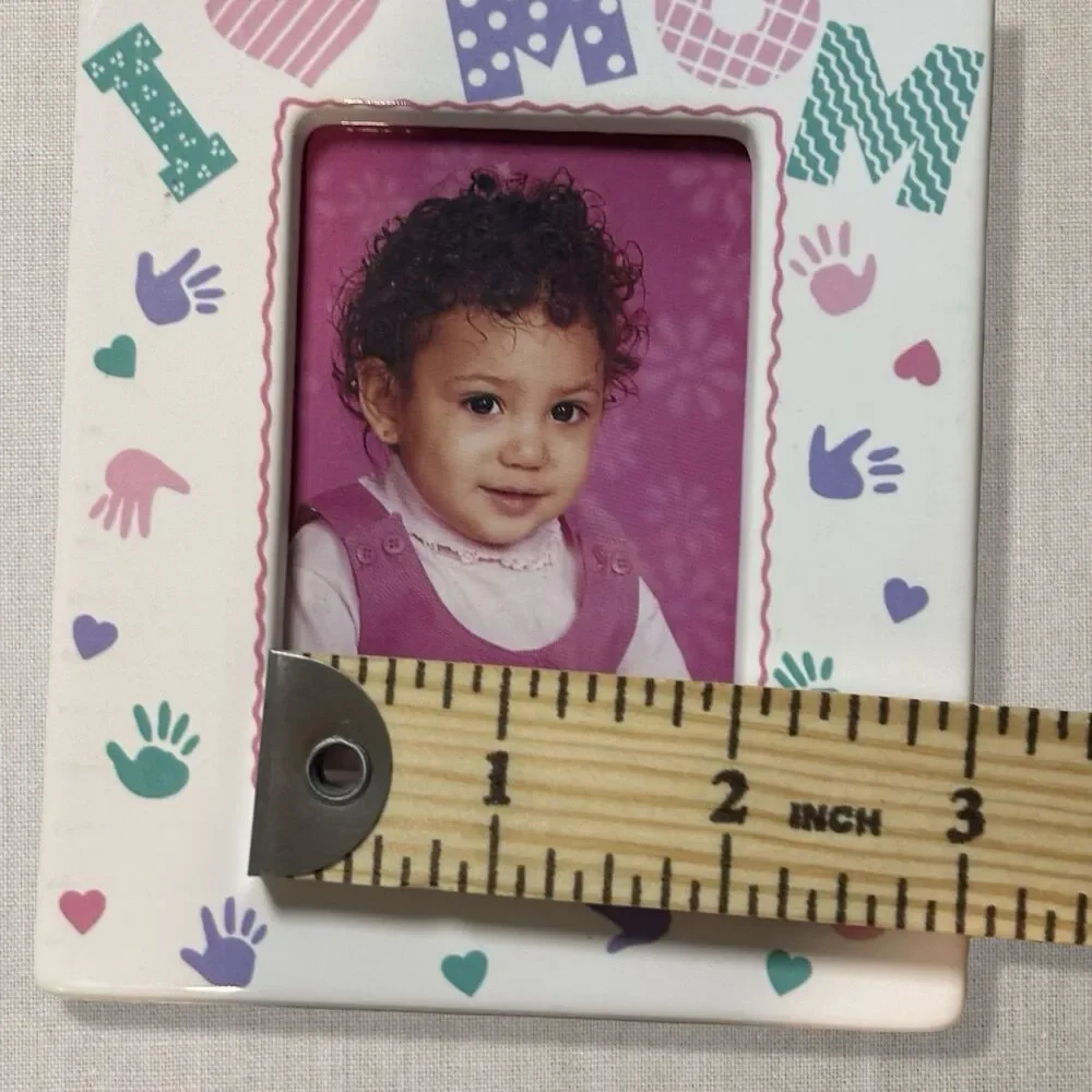 Vintage 1990s I Love Mom Ceramic Picture Frame Magnet 2x3 Photo Holder